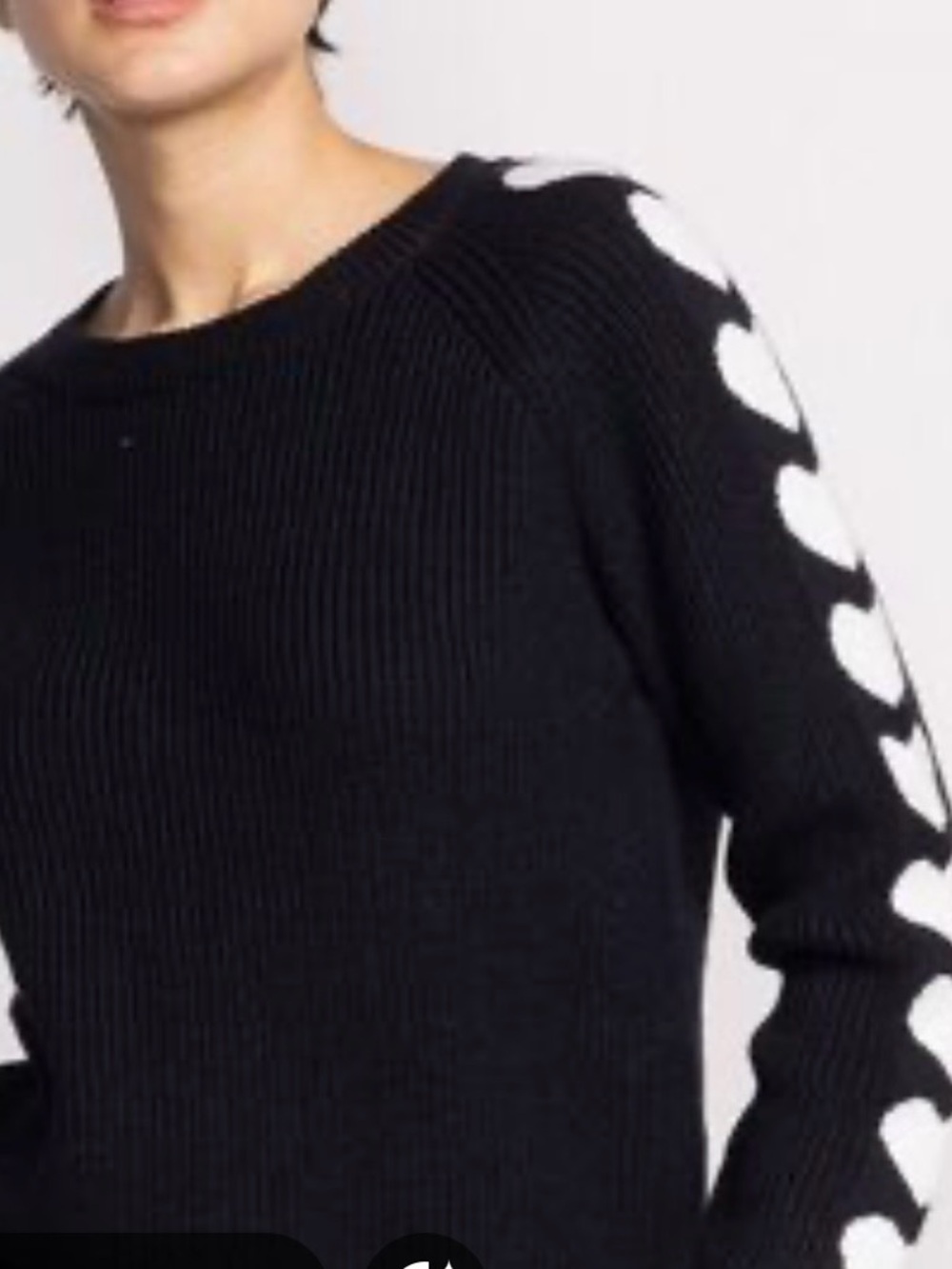 Pink Martini Black Crewneck Sweater with White Heart Sleeve Detail Size M